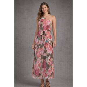 Nicole Miller One Shoulder Floral Maxi Dress Size 4 Wedding Guest #383
